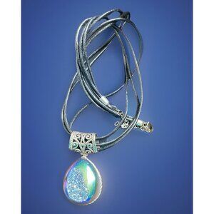 Signed NF 925 Thailand Druzy Pendant Cord Necklace 18”